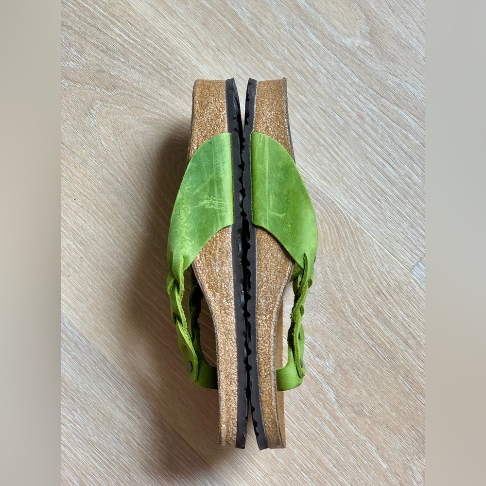 Birkenstock Braided Lime Green Leather Thong Sandals - Picture 8 of 13